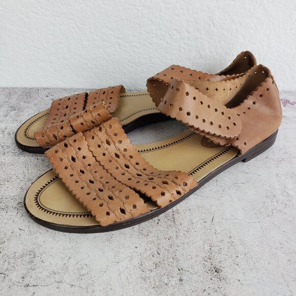 Vintage Leather Craft by Premiere Collection Sandals Mary Jane Tan size 9 Brazil - Picture 1 of 13